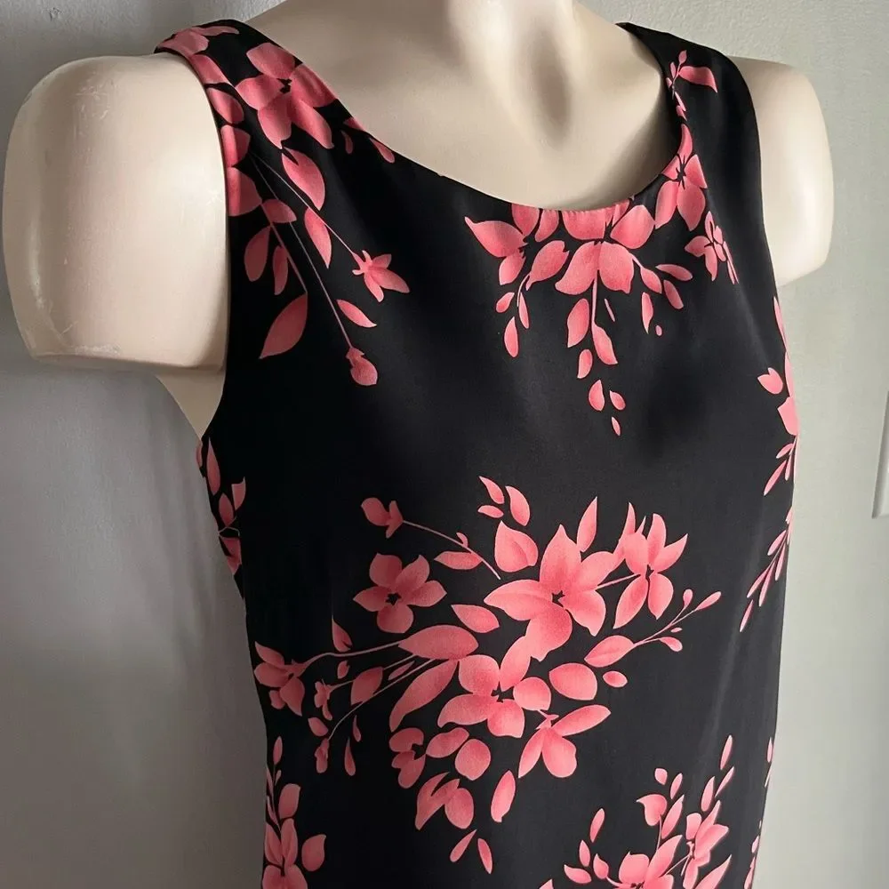 Vintage Studio I Black Pink Floral Midi Dress Petite 10P Sleeveless